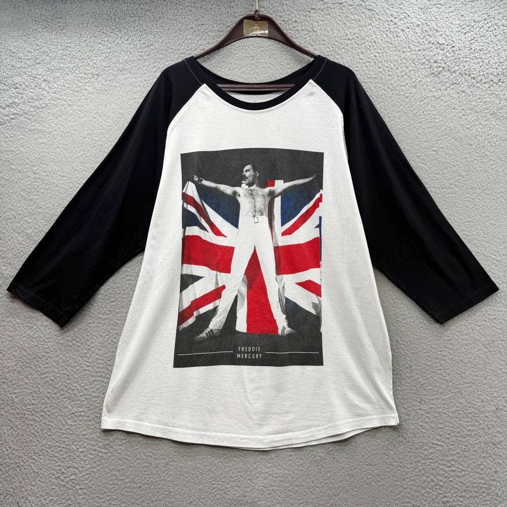 Freddie Mercury Queen Union Jack Raglan Sleeve Official Tee Shirt Men Unisex XL